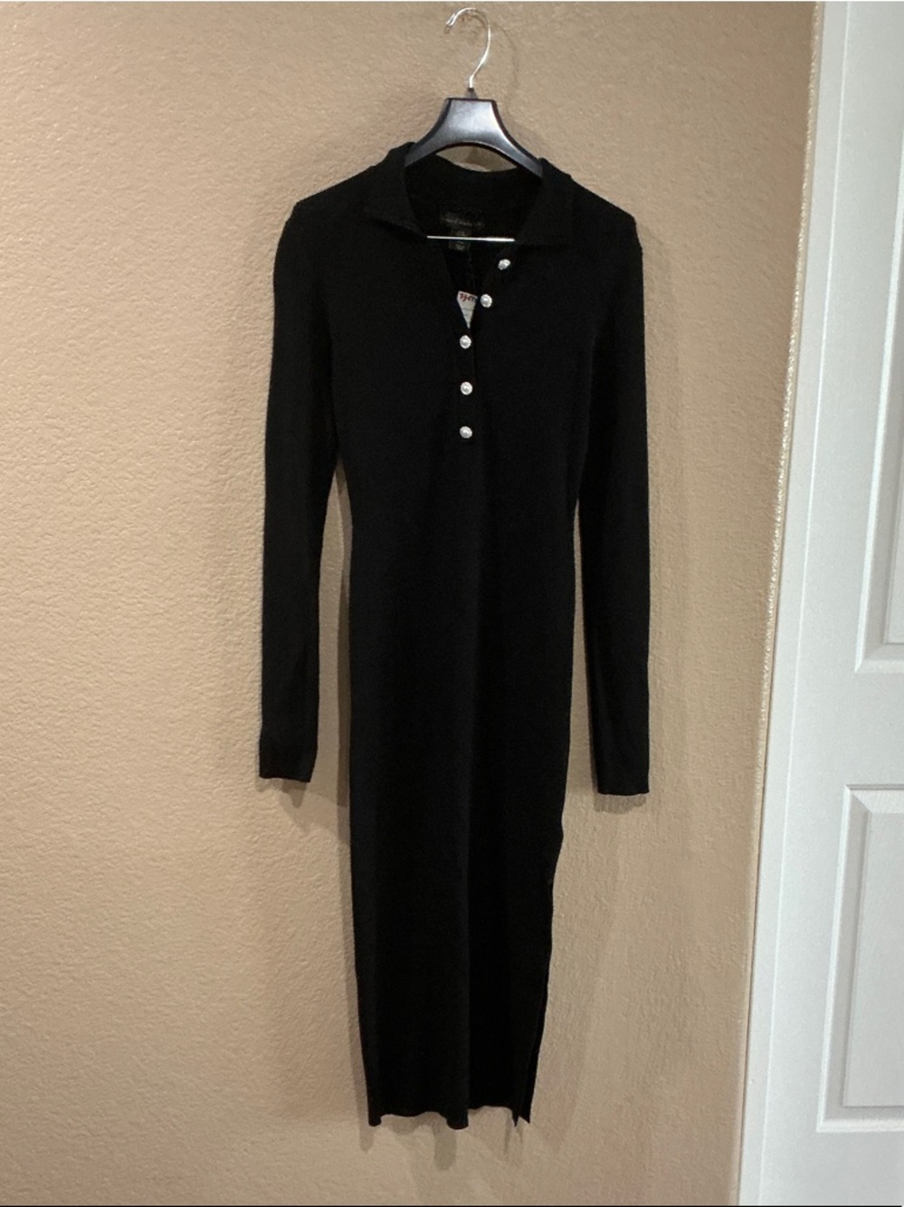 House of Harlow 1960 Black Ribbed Midi Polo Dress